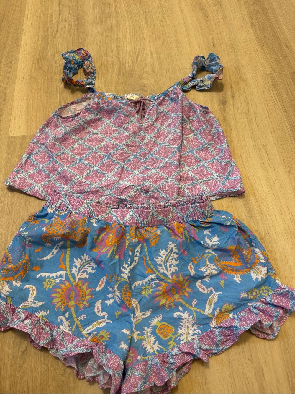 Roller Rabbit Pink & Blue Floral Ruffle pajama set